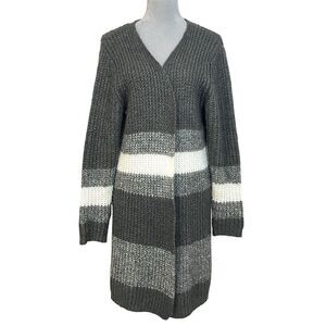 Women's Wool Blend Open Front Striped Knit Sweater Cardigan Gray Fall Cozy